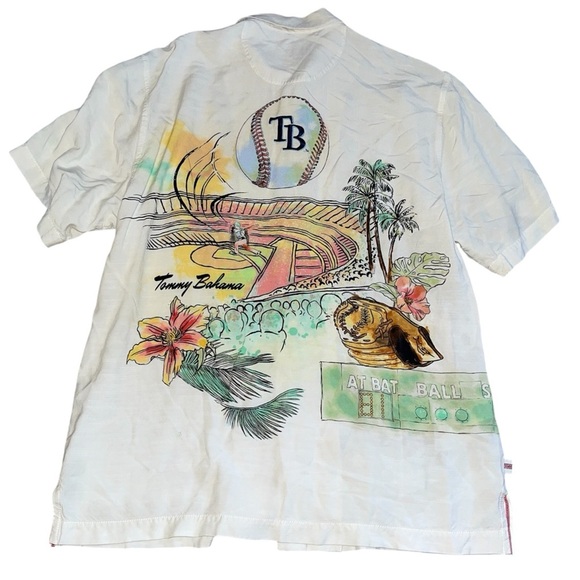 Tommy Bahama Tampa Bay Rays Embroidered Button-Up Camp Shirt - Picture 1 of 6
